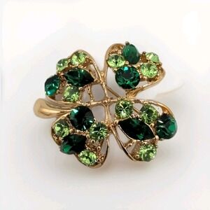 St Patricks Day JC Green Rhinestone Lucky Clover Brooch Pin